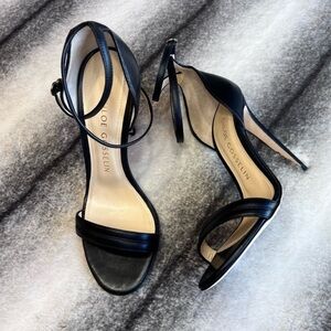 Chloe Gosselin Narcissus Open Toe Black Leather Sandal Heels